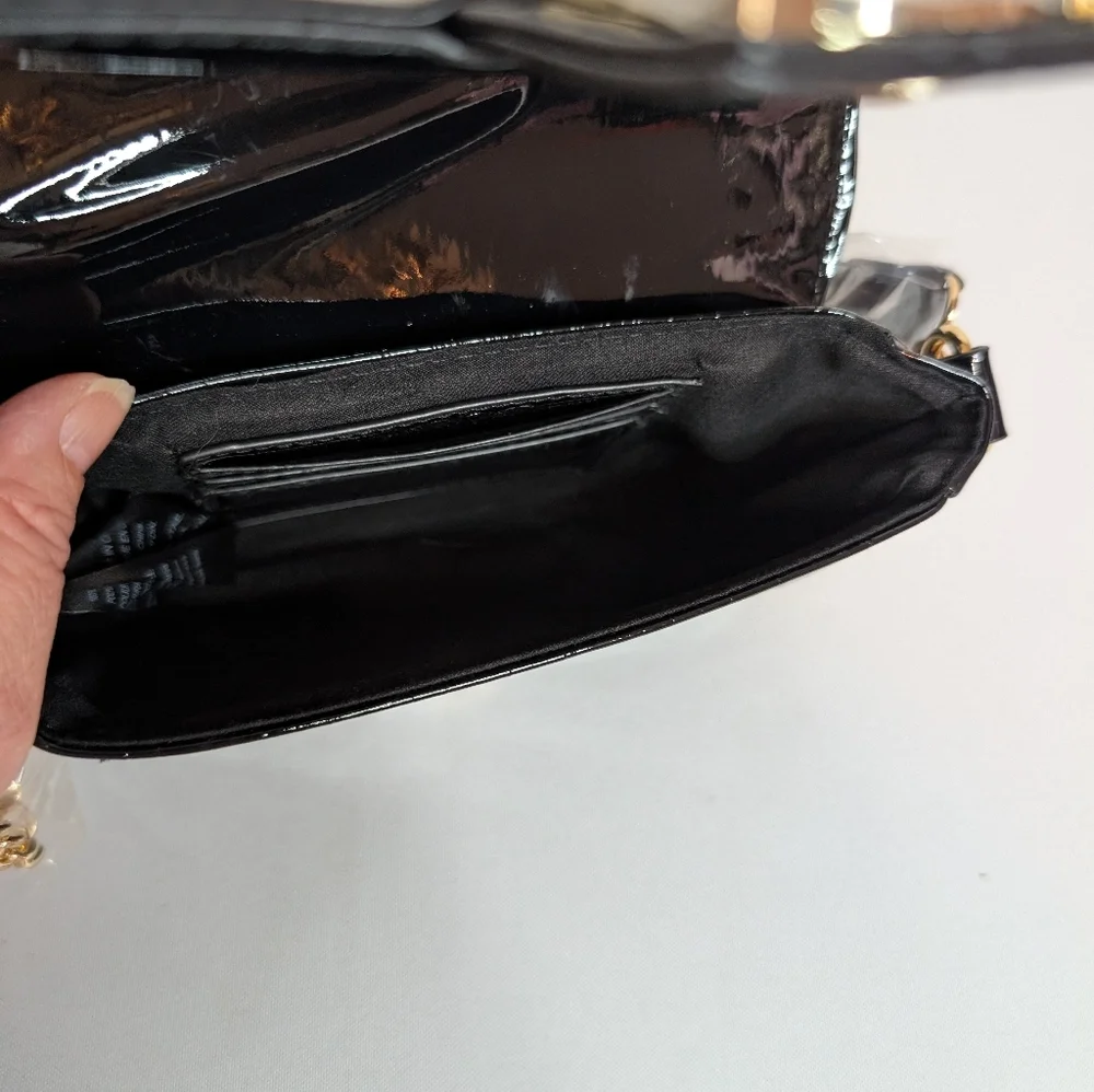 Bebe Alexander Black Patent Shiny Crossbody Bag NWT - Picture 7 of 9